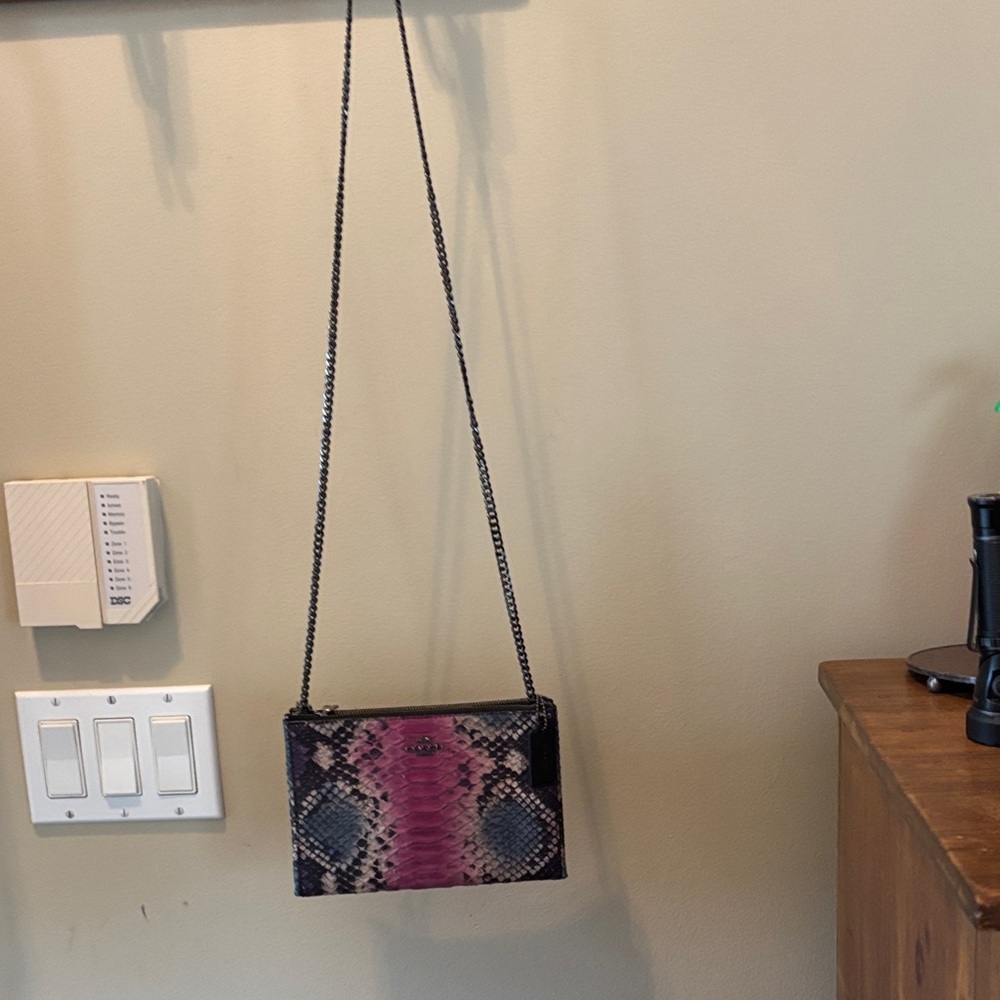 Coach Embossed Python Snake Skin Pink and Black Purse. - Picture 3 of 13